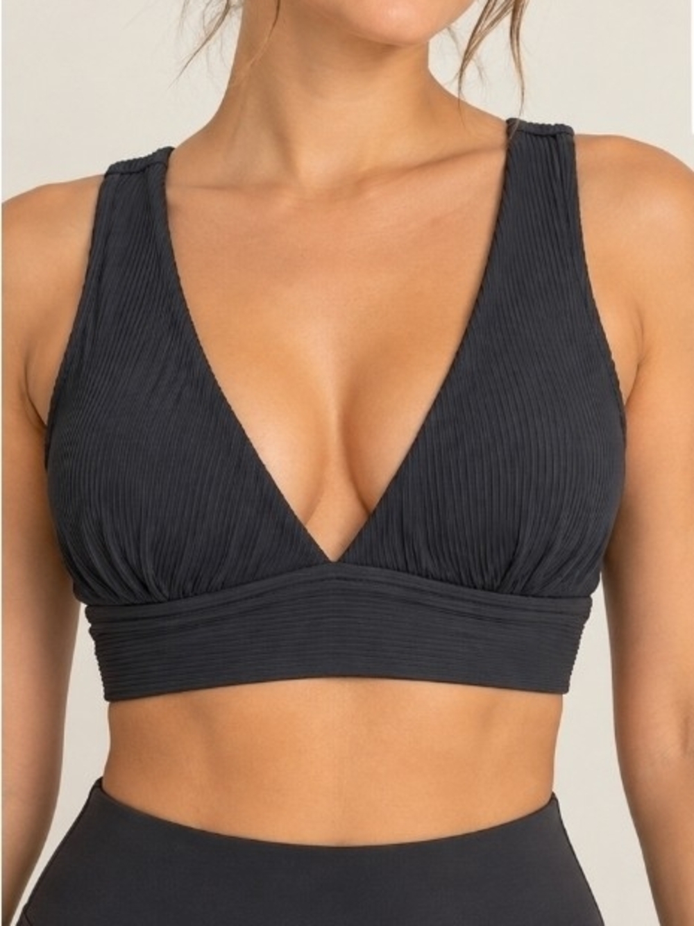 BuffBunny Ribbed Plunge Onyx Sports Bra Size S